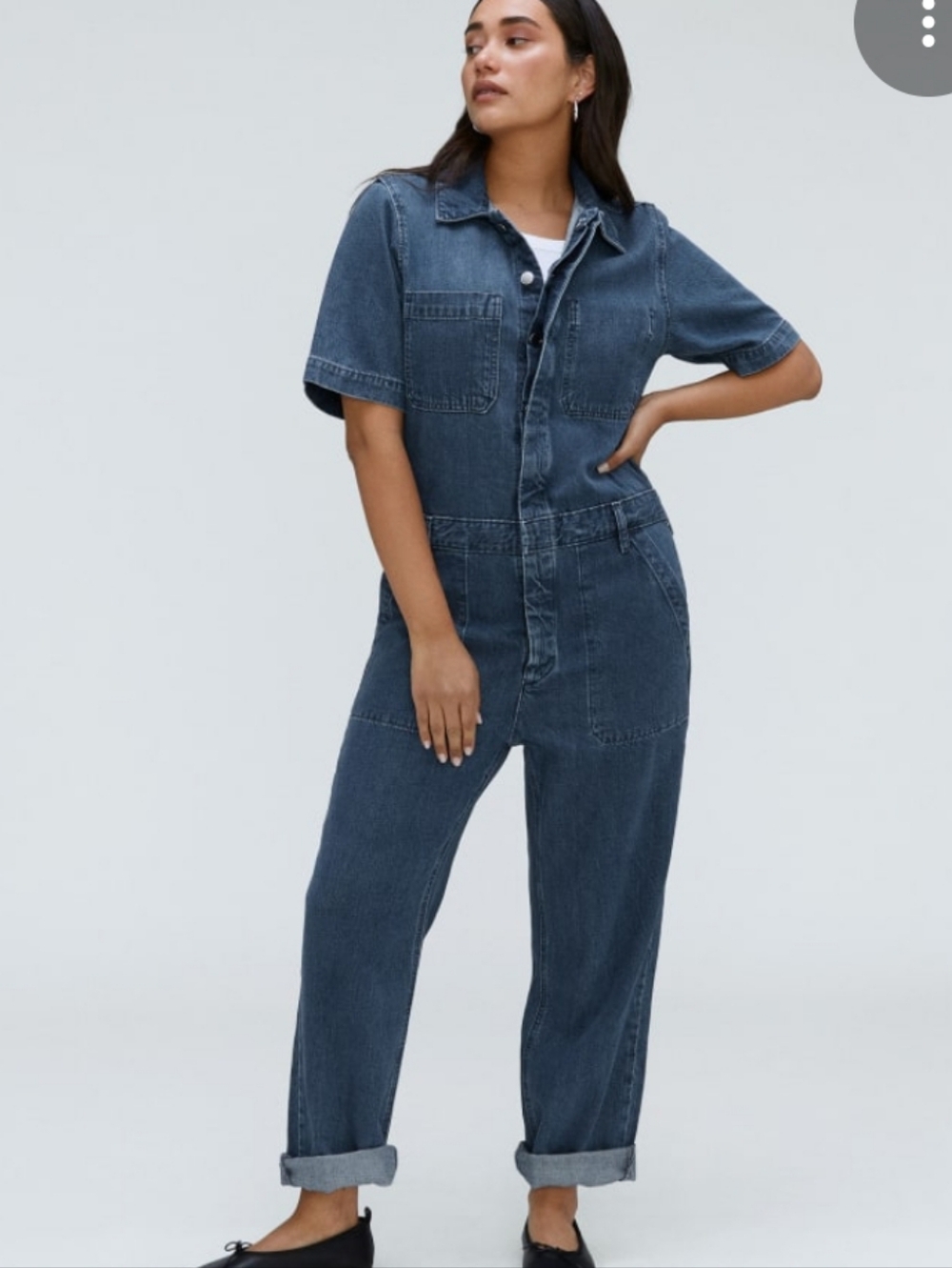 Everlane  Blue Short-Sleeve Denim Coveralls Jumpsuit